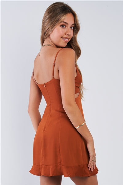 Rust Colored Cut Out Cami Strap Mini Dress – Charmed & Fortunate