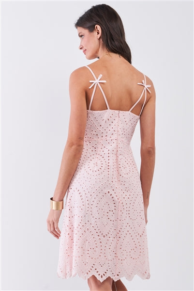 Light Pink Crochet Dress with Bow Shoulder Strap Charmed & Fortunate Light Pink Crochet Dress with Bow Shoulder Strap Charmed & Fortunate