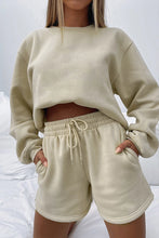 Plain Long Sleeves Sweatshirt and Short 2pcs Set