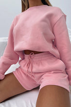 Plain Long Sleeves Sweatshirt and Short 2pcs Set