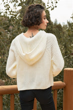 Ivory Knit Balloon Sleeve Hooded Relaxed Sweater Top