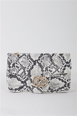 White Faux Snake Leather Crossbody Bag with Metal Chain