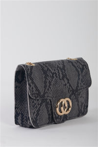 Grey Faux Snake Leather Crossbody Bag with Gold Chain