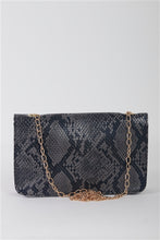Grey Faux Snake Leather Crossbody Bag with Gold Chain