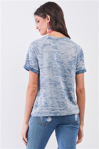 Blue Folded Sleeve Relaxed Fit T-Shirt