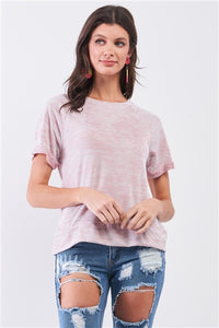 Mauve Folded Sleeve Relaxed Fit T-Shirt