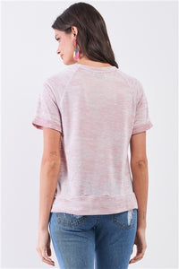 Mauve Folded Sleeve Relaxed Fit T-Shirt