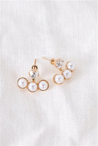 Gold Tripple Pearl Faux Diamond Stud Earrings