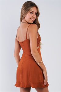 Rust Colored Cut Out Cami Strap Mini Dress