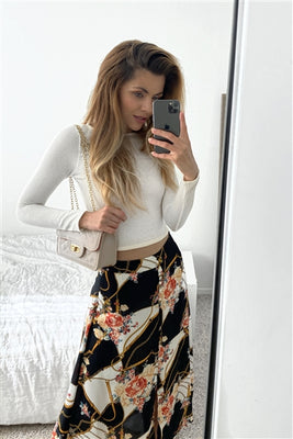 Semi-Sheer Chiffon U-Shape Midi Skirt