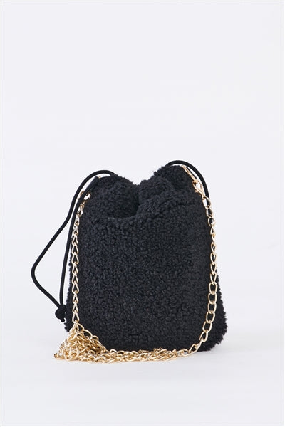 Black Faux Fur Plush Crossbody Pouch Bag