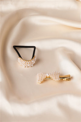 Gold Pearled Ponytail With Pearl Barrette