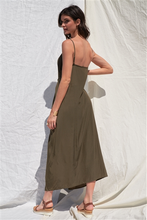 Olive Thunder Sleeveless  Wrap Midi Dress With Self-Tie Front Side Pockets