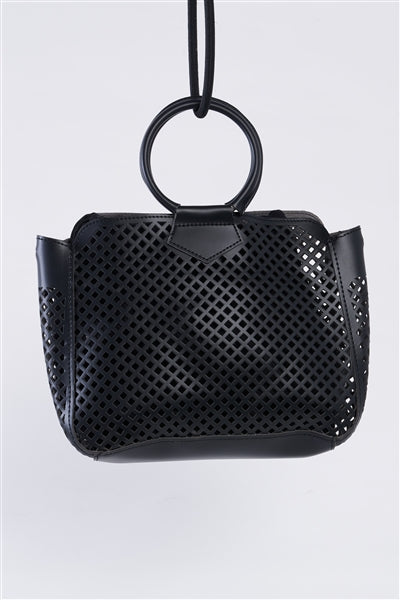 Black Faux Leather Crossbody Handbag