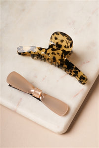 Cheetah Print Butterfly Clip & Icy Pink Bow Barrette Set