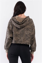 Olive & Black Leopard Print Zip-Up Hooded Crop Sweatshirt
