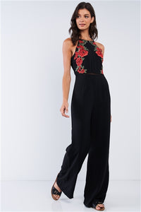 Floral Embroidered Sleeveless Wide Leg Jumpsuit