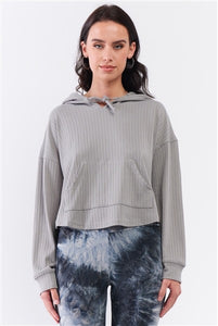 Stone Grey Knit Kangaroo Pocket Hooded Sweatshirt