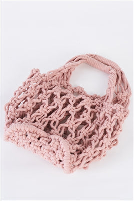 Pink Cotton Net Bucket Bag