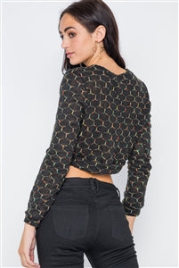 Black Hexagon Crop Pullover