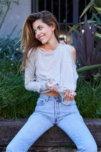 Heather Grey Asymmetrical, Cold-Shoulder Sweater