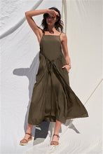 Olive Thunder Sleeveless  Wrap Midi Dress With Self-Tie Front Side Pockets