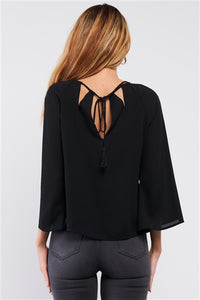 Black Long Sleeve Blouse with Cut Out Detail