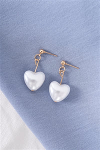 Gold Heart Shape Pearl Drop Earrings