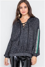 Charcoal Lace Up Long Sleeve Soft Sweater