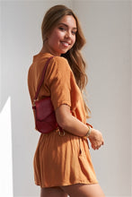 Caramel Relaxed Fit Front Tie Short Sleeve Romper