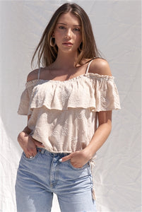 Embroidered Bohemian Relaxed Fit Off-The-Shoulder Cropped Top