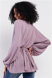 Lilac V-Neck, Button-Down, Long-Sleeve Blouse