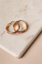 Pink And Brown Beaded Accent Gold Hoop Earrings