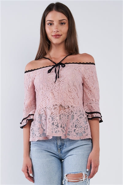 Dusty Pink Off The Shoulder Cropped Peplum Top