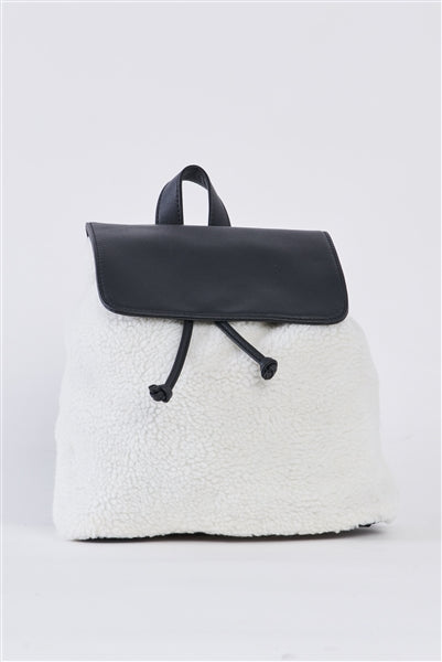 Faux Fur Vegan Leather Draw String Backpack