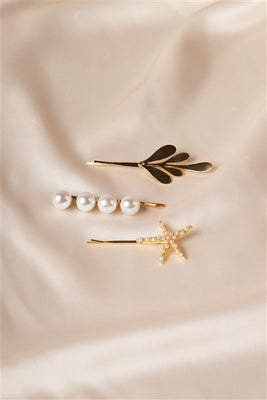Gold Pearl Starfish Bobby Pins