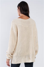 Cable Knit Draw String Self Tie V-Neck Sweater