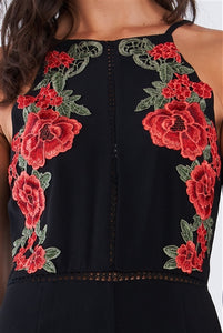 Floral Embroidered Sleeveless Wide Leg Jumpsuit