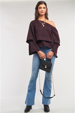Plum & Navy Plaid One-Shoulder Layered Top