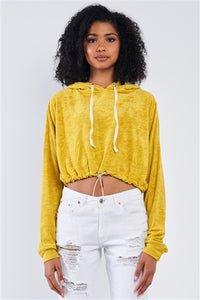Soft Relaxed Fit Cropped Hoodie with Loop Draw String