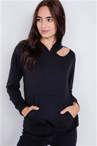 Shoulder Cut Out Hoodie Relaxed Fit Sweater