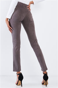 Concrete Grey Suede High Waist Ankle Length Pants