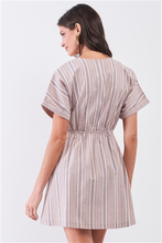 So 90's! Blush Striped Self-Tie Front Button Down Mini Shirt Dress