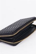 Black Woven Texture Vegan Leather Zipper Wallet