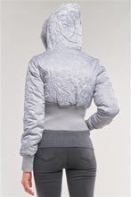 Icy Silver Winter Bomber Jacket with Fur Hood