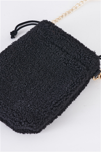 Black Faux Fur Plush Crossbody Pouch Bag