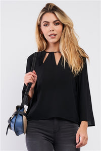Black Long Sleeve Blouse with Cut Out Detail