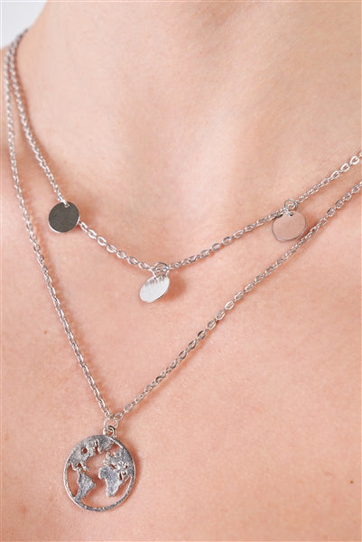 Silver Layered Globe Charmed Necklace